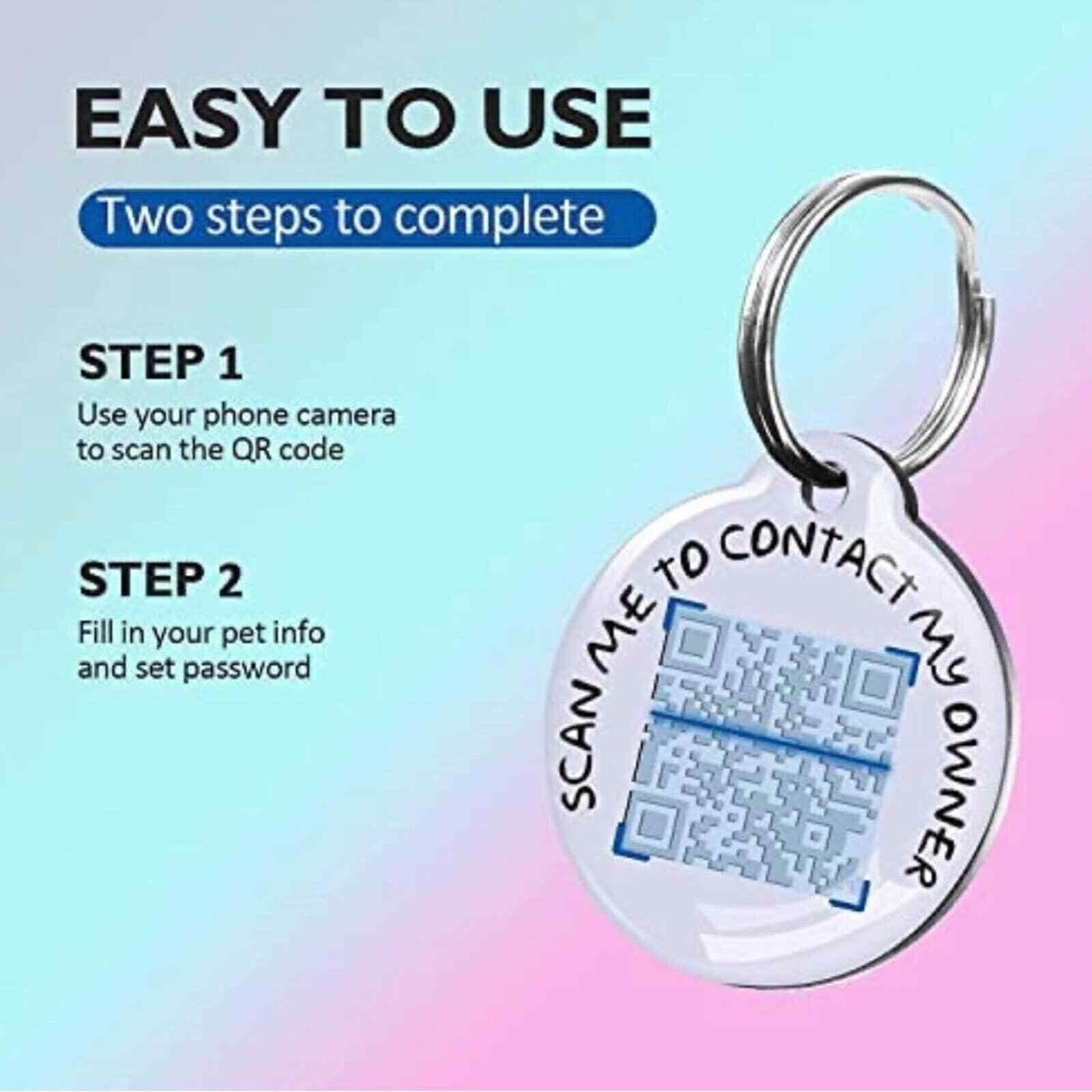 Stainless Steel Dog Cat Pet QR Code ID Name Tag Free Online Profile Scan Track