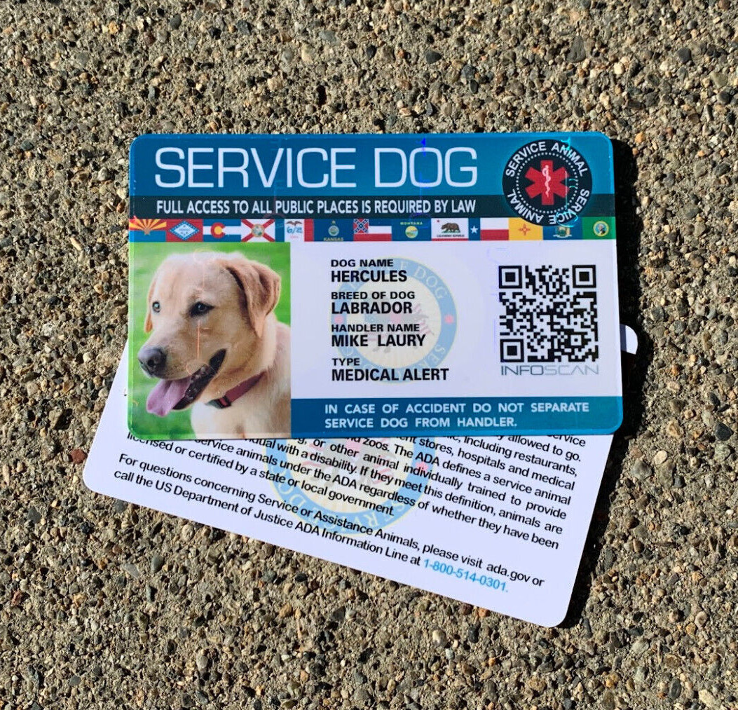 HOLOGRAPHIC SERVICE DOG ID CARD FOR SERVICE MEDICAL EMOTIONAL PTSD ANIMAL
