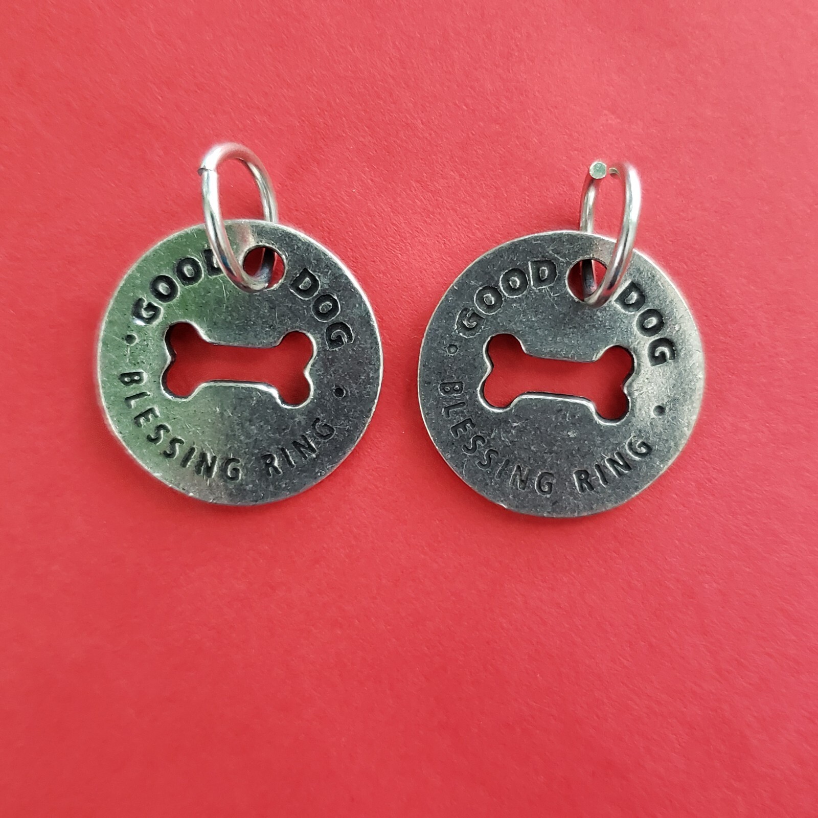 2 Pet Medal Tag Charm Good Dog Blessing Ring One’s Best Friend 7/8 inch