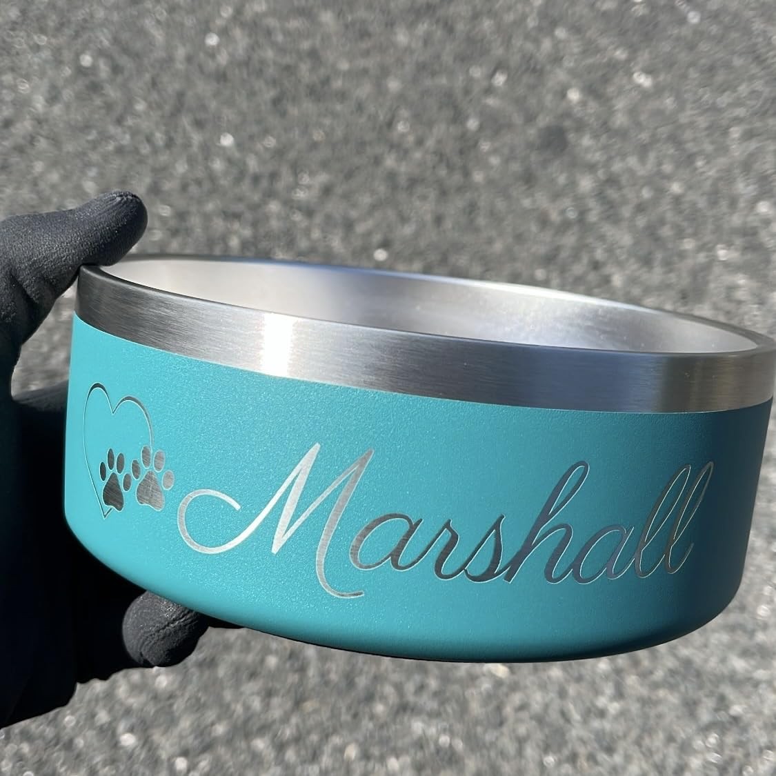 Heart + Paws and Name Dog Bowl – Engraved, Large, Medium, Small, Various