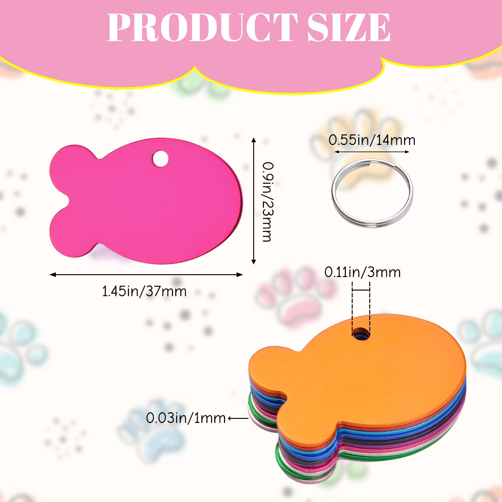 20 PCS MultiColor Aluminum Blank Pet ID Tags Double Sided With Rings