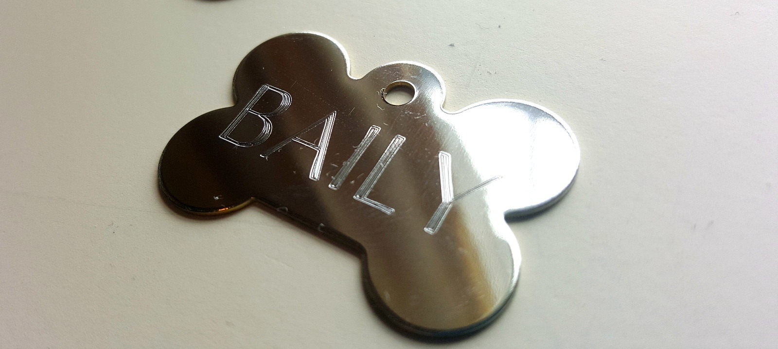 PET TAGS CHROME (2.5cm) PREMIUM ID 2 SIDE DIAMOND ENGRAVED DOG CAT NAME TAG