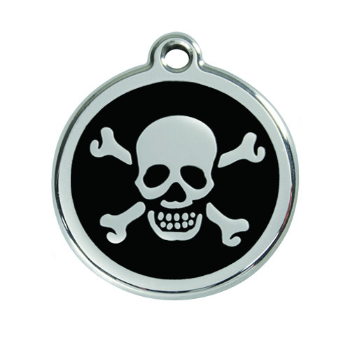 RED DINGO SKULL & CROSSBONES ENAMEL/S-STEEL DOG/CAT ID TAG TAGS- FREE ENGRAVING