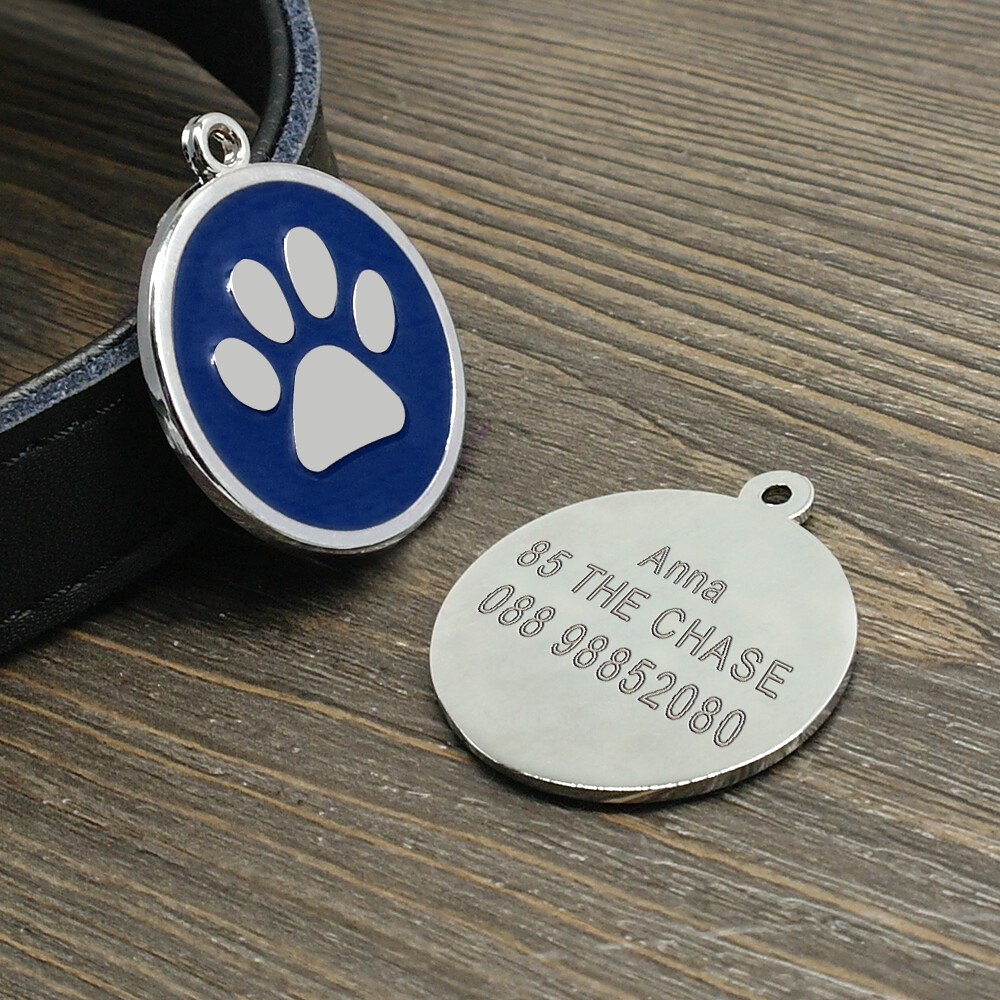 Paw Print Dog Tags Custom Pet Puppy Cat Name ID Collar Tag Engraved Free Whistle