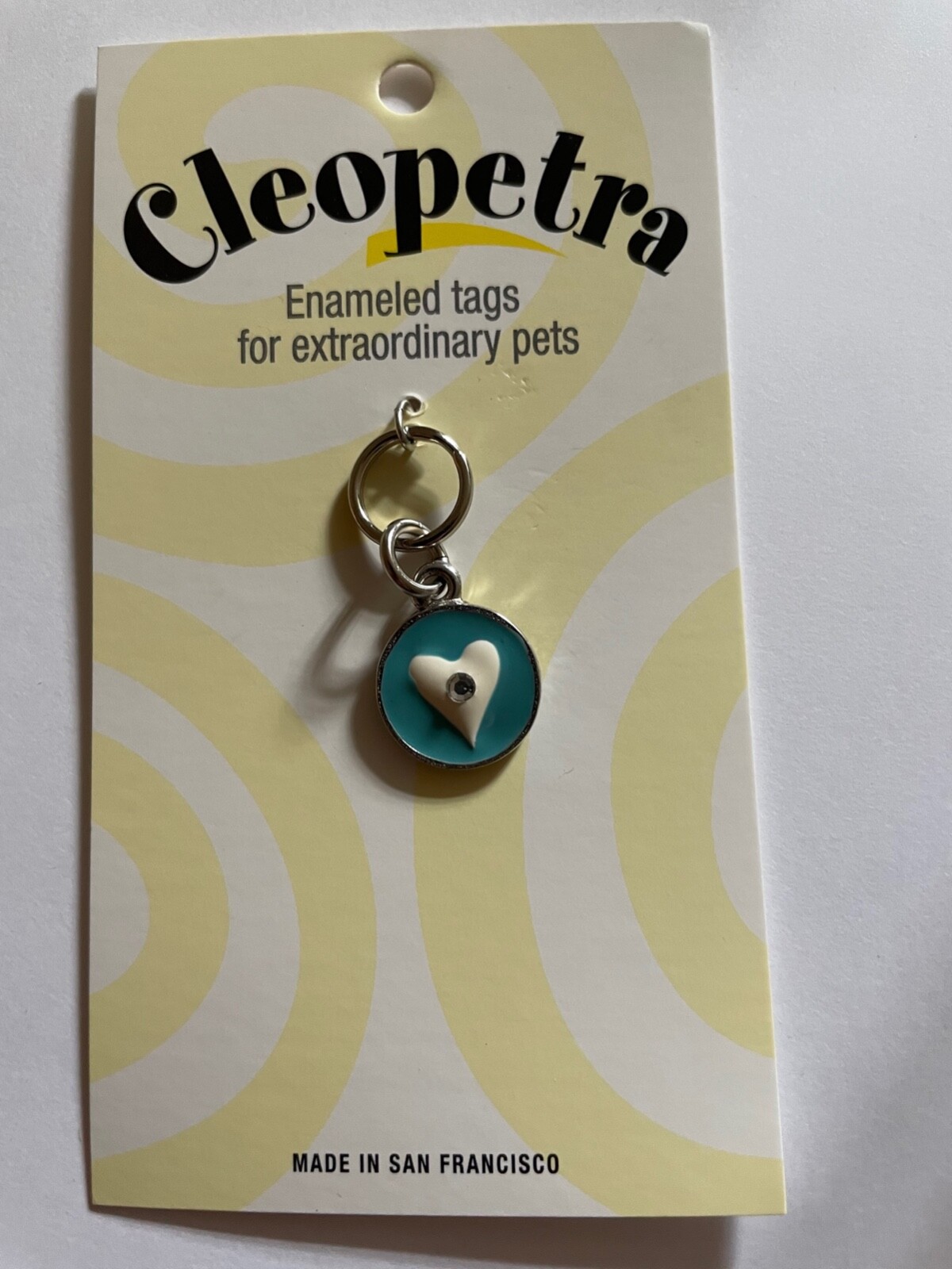 Enamel Opaque Pastel Dog or Cat Tag- Blue Heart w Swarovski Crystal Collar Charm