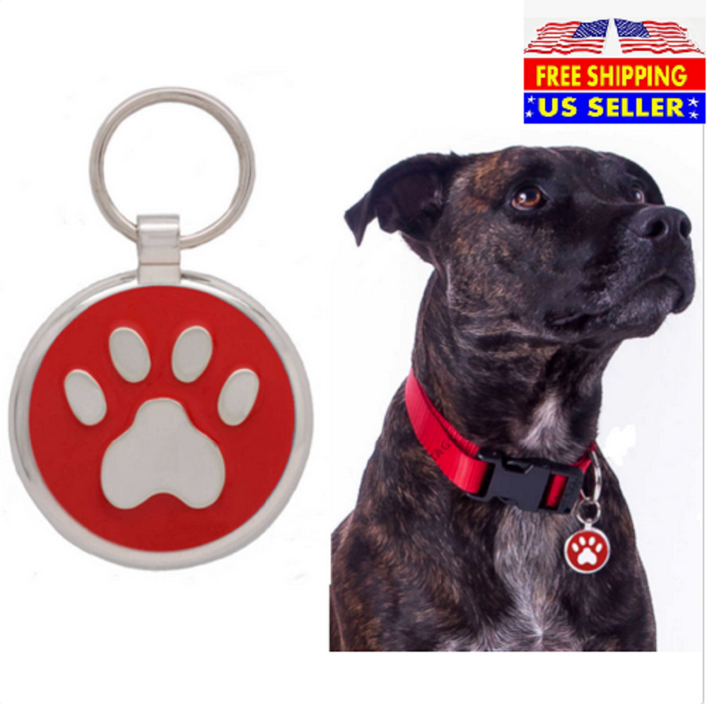 Paw print Laser Custom Engraved Dog Cat tags Personalized & Free Split Ring