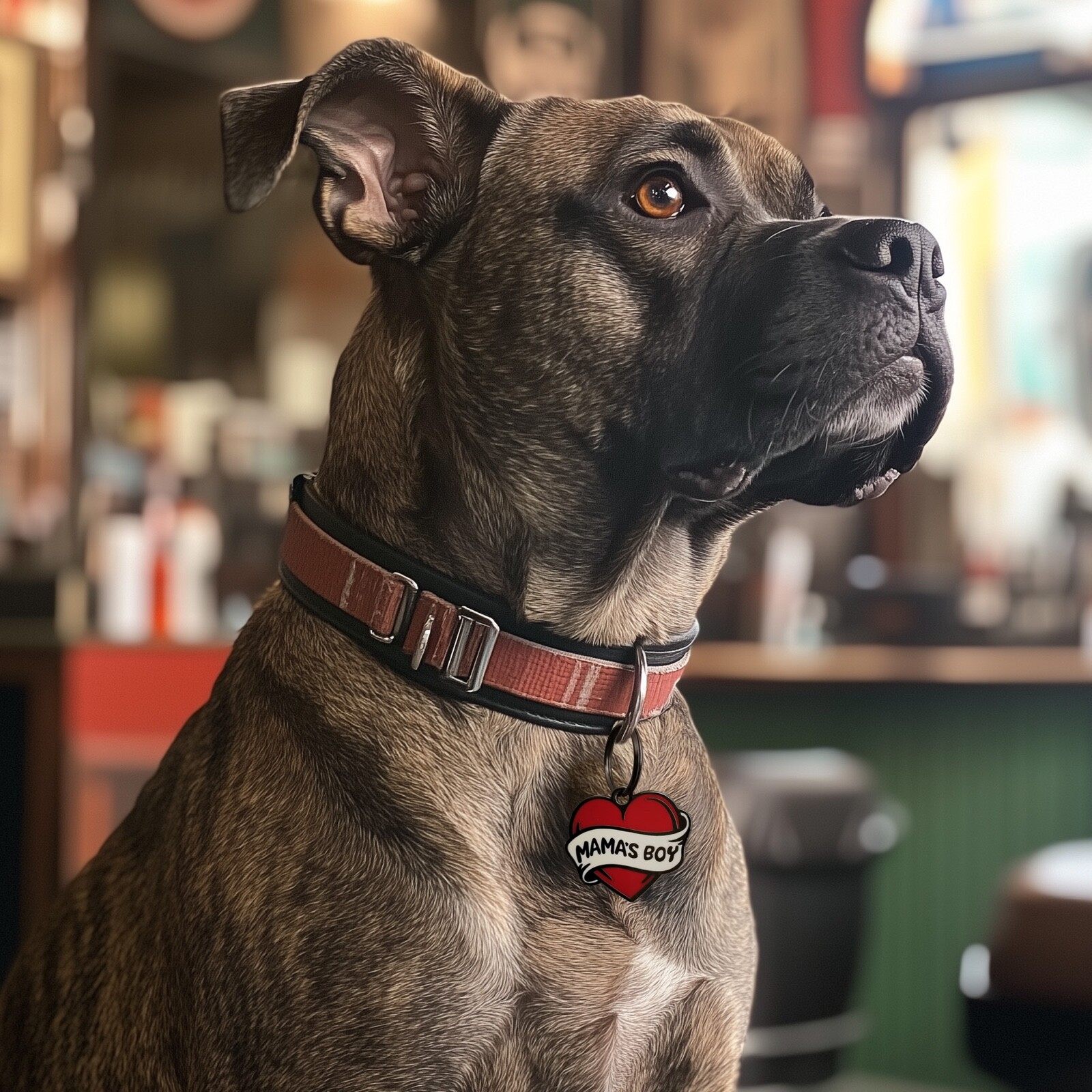 Mama’s Boy Dog Tag, Tattoo Red Heart Pet ID Tag, Dog Tags for Dogs, Funny Gift