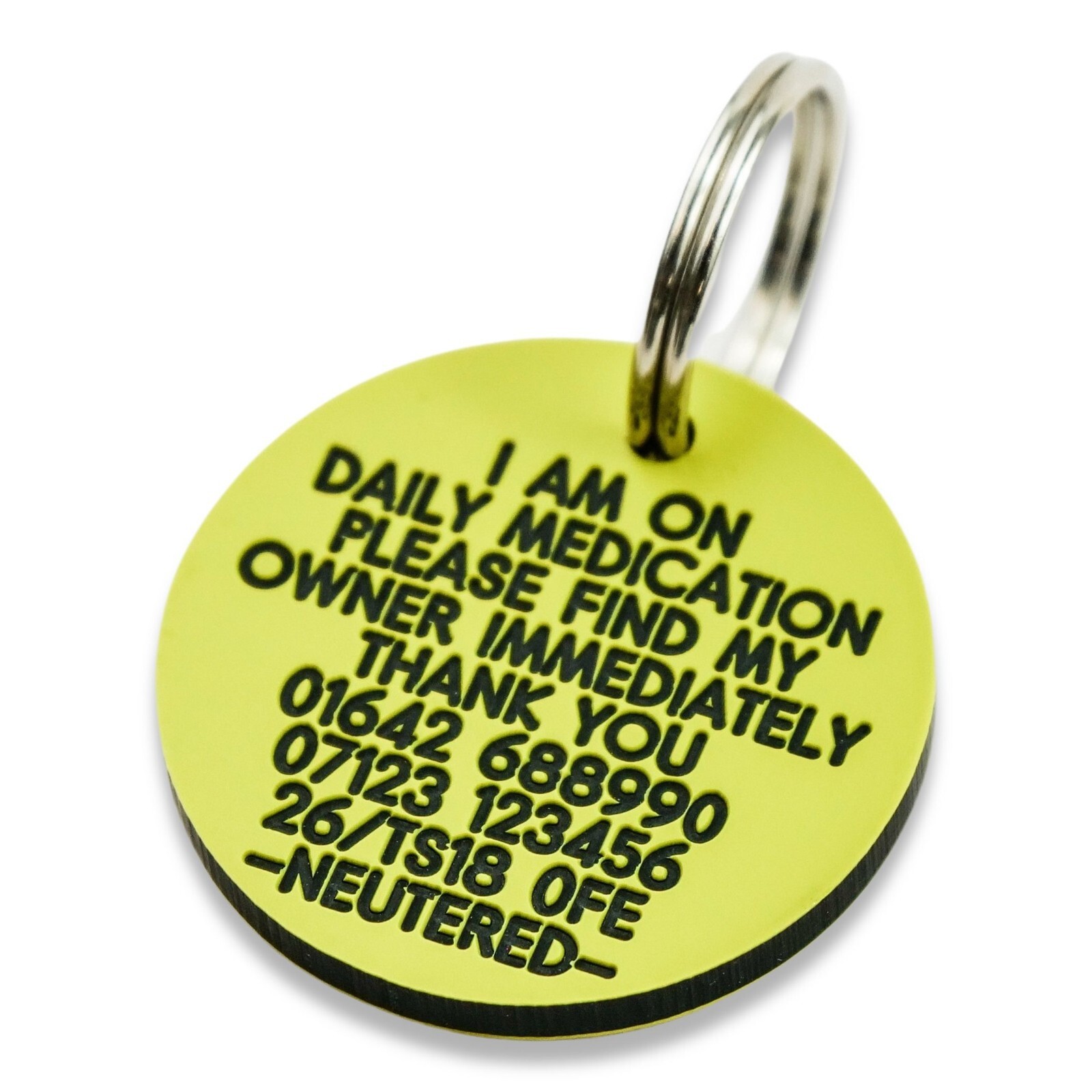 Pet Dog Cat ID Collar Tags – Deeply engraved FREE, 33mm Plastic Disc. 7 COLOURS